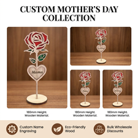 Ornement en contreplaqué personnalisé en forme de rose pour la fête des mères |   Support à fleurs découpé au laser avec plaque en forme de cœur |   Cadeau personnalisé pour maman