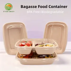 Bols à emporter jetables biodégradables micro-ondables compostables 32oz 42oz bagasse de canne à sucre saladier écologique avec couvercle