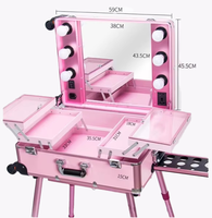 Valise de maquillage professionnelle multifonctionnelle pour salon de beauté avec miroir à LED et pieds rétractables