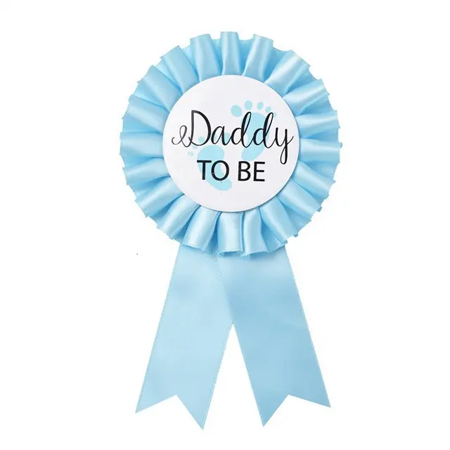 Wholesale Gender Reveal Party Baby Shower Supplies Blue Daddy Mommy To Be Tinplate Ribbon Badge Shoulder Girdle
