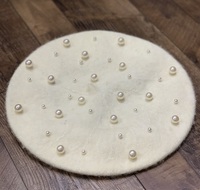 Intage-boina de lana con perlas para mujer, sombrero cálido de ballet con cuentas, elegante y liso