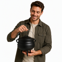 Potjie en fonte à trois pieds avec poignée, marmite de camping sur trépied pour barbecue en plein air