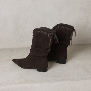 Nouveautés 2026 Bottes d'hiver pour femmes à bout pointu, style <span class=keywords><strong>cowboy</strong></span>, à lacets, confortables, à talon plat, à enfiler, économiques - Product Image 2