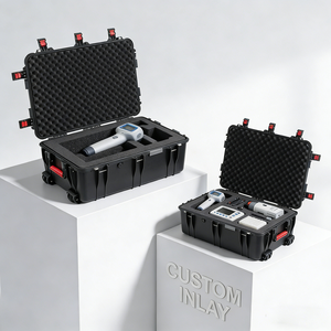 840x571x324mm büyük boy ABS malzeme siyah renk sert çanta plastik tekerlekler ile ekipman için plastik aracı bavul arabası - Product Image 4