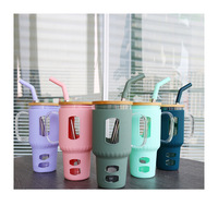 Gobelet Bingba 32 oz 2023 en verre borosilicate de haute qualité, gobelet à eau pour voiture avec paille et couvercle