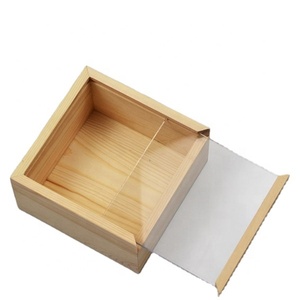Wooden Storage Box with Acrylic Slide Lid For Gift Storage Customized Color and Size Pine Wood