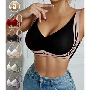 Soutien-gorge de sport sans couture avec bonnets fixes, effet liftant et froncé, couleurs contrastées, sans armatures, anti-affaissement - Product Image 1