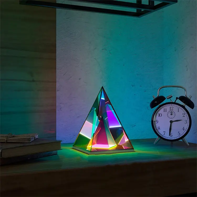 Modern Design Acrylic Pyramid Night Light Bedroom Cube LED Table Lamp Multicolor Triangle Desktop Lamp