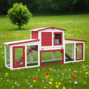 Grand enclos à lapins en bois pour l'extérieur 80.3x17.7x33.5 Rouge Blanc Meuble pour animaux de compagnie - Product Image 2