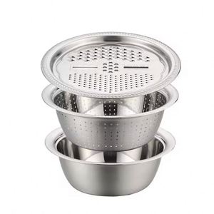 Juego de picadoras de cocina de acero inoxidable, herramientas multifuncionales para frutas y verduras con drenaje seguro, rebanador de tapa de lavabo sólido - Product Image 3
