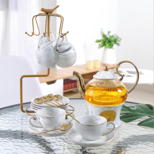 Service à thé floral en céramique et verre, avec bougie et théière filtrante, pour le thé de l'après-midi - Product Image 4