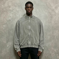 Veste vintage personnalisée délavée avec broderie de logo sur mesure, fermeture éclair, coupe ample et carrée, style workwear, streetwear, unisexe, vêtement décontracté