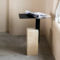 Table basse de style nordique en travertin beige naturel, style crème, pour la maison, le salon, meubles