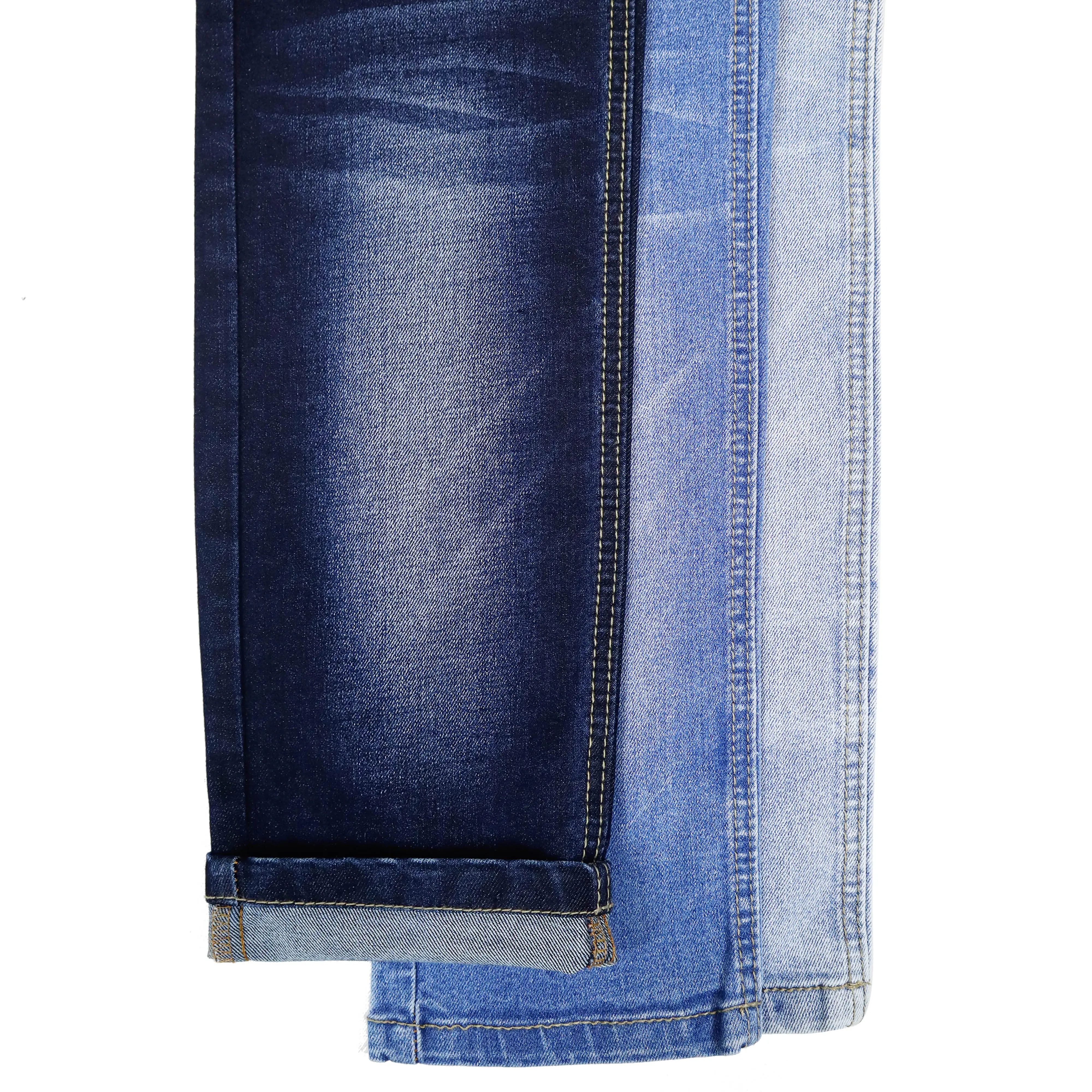 CF-23213 68% algodão 27% poliéster 3% rayon 2% elastano tecido de peso médio com fio de índigo tingido tecido jeans