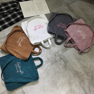 Borsa a tracolla con chiusura a cerniera personalizzata di grande capacità zaino da scuola da ragazza con ricamo velluto a coste Tote in tela per la scuola universitaria - Product Image 4