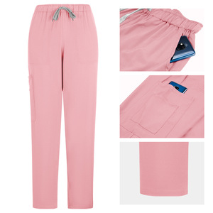 Women's Pink Scrub Top Short Sleeve Zip Front With Pockets For Medical Use Moisture Wicking Hospital Uniforms - Product Image 2