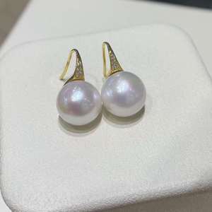 High End Large Size Freshwater Pearl Hook <b>Earrings</b>, 12-13mm Near Round High Luster, Stiletto Heel Design 925 Sterling <b>Silver</b> - Product Image 4