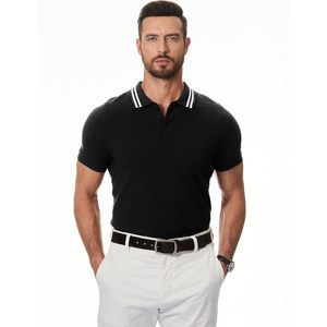 JMIERR Camiseta de Punto de Manga Corta para Hombre, Camisa de Polo Ligera con Botones, Característica Antiarrugas, Patrón Sólido Oscuro - Product Image 1