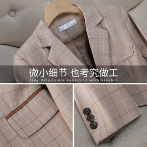 Plaid Suit Set Women Spring Autumn Office Lady Full Sleeve Polyester Anti-Wrinkle Two Piece Professional Attire - Product Image 4
