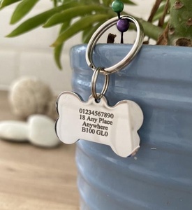 Collar de grabado de metal de acero inoxidable con logotipo personalizado, placa de identificación para perros, hueso en blanco - Product Image 3