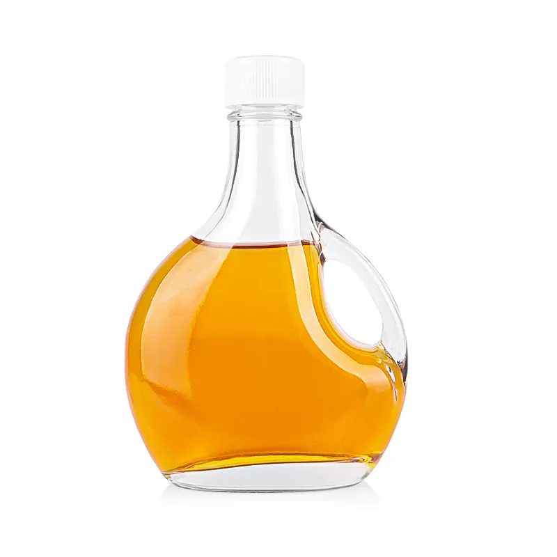 Garrafa de óleo de mel transparente estilo europeu, dispensador de xarope de bordo, garrafa de vidro com tampa de rosca, 8 onças, 250 ml, com alça