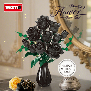 Woma Factory Black Rose Bouquet Flower Building Blocks Sets Artificial <strong>Brick</strong> for Home Decor Gifts (11157) - Product Image 2
