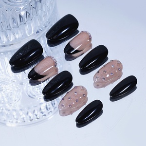 Nouveauté 10/24 pièces Faux ongles noirs faits à la main à presser, Faux ongles à presser, Ongles artificiels à presser <span class=keywords><strong>avec</strong></span> <span class=keywords><strong>strass</strong></span> - Product Image 4