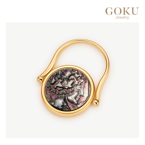 18K Gold Mermaid of the Sea Series Weißer doppelseitiger Ring aus Perlmutt, handgefertigter Vintage-Designer im Palaststil - Product Image 3