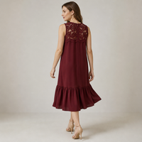 Robe Courte Décontractée Joydressing pour Femme avec Col Rond, Volants et Empiècement en Dentelle, Idéale pour la Vente en Gros aux Boutiques