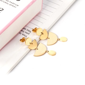 Boucles d'oreilles pendantes demi-cercle exagérées en acier inoxydable plaqué or 18 carats pour femmes, bijoux fantaisie tendance, vente chaude - Product Image 2