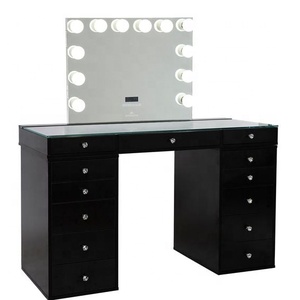 Coiffeuse de style européen moderne avec miroir, coiffeuse avec tiroirs, noir en diamant frotté - Product Image 2