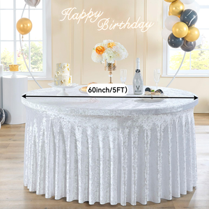 Mantel Redondo de Terciopelo Blanco, Mantel de Lujo de Terciopelo Arrugado Blanco de 132 Pulgadas para Bodas - Product Image 3