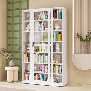 Librería Moderna de Acero y Hierro de Lujo para Sala de Estar <span class=keywords><strong>con</strong></span> Puerta Corredera de Vidrio, Vitrina <span class=keywords><strong>con</strong></span> Estantes Ajustables y Cerradura - Product Image 4