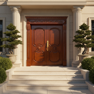 ราคาโรงงาน ประตูไม้จริงบานคู่ สไตล์ชนบทดั้งเดิม สำหรับภายนอก กันน้ำ เป็นมิตรกับสิ่งแวดล้อม เหมาะสำหรับบ้านพักตากอากาศ อพาร์ทเมนท์ บินบิน - Product Image 3