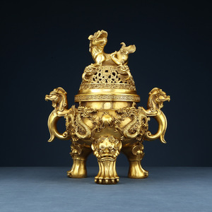 Quemador de Incienso de Latón con Diseño de León de la Dinastía Ming, Adorno Religioso de Cobre Extra Grande - Product Image 3