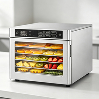 6-laags roestvrijstalen huishoudelijke voedseldroger met digitale bediening en LED-display, temperatuur instelbaar van 30-85°C, geschikt voor fruit en groenten