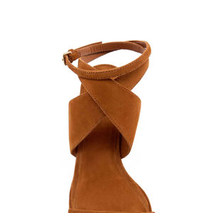 XINZI RAIN Sandalias de verano para mujer Sandalias de tacón medio de 7cm con correa cruzada de cuero de ante marrón y punta cuadrada de ajuste <span class=keywords><strong>ancho</strong></span> para mujer - Product Image 4
