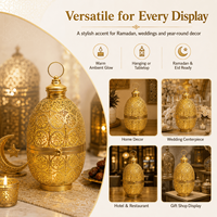 Großhandel Goldene Eiförmige Marokkanische Laterne Metall-Kerzenhalter für Ramadan Eid Hochzeit Heim-Dekoration