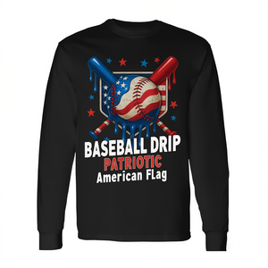 Camiseta de manga larga con bandera estadounidense patriótica de Baseball Drip para hombres y niños, 4 de julio - Product Image 2