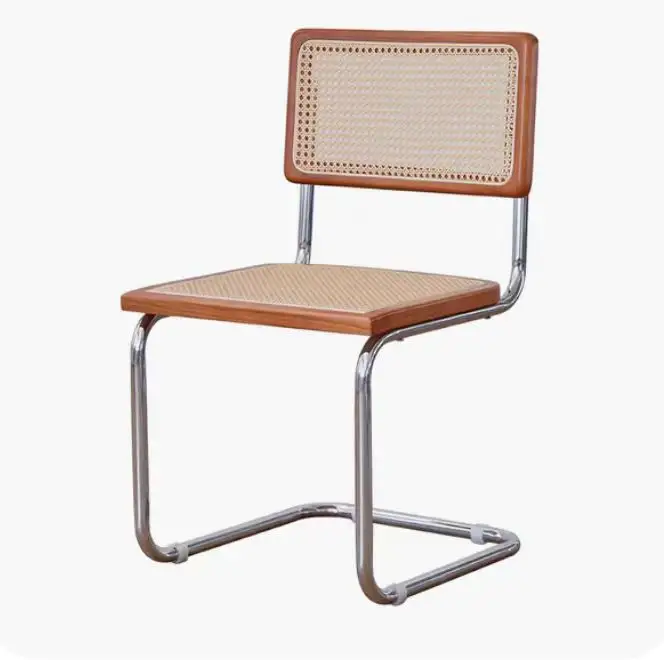 Cadeira de jantar de café em vintage de madeira com estrutura metálica e pernas em aço inoxidável personalizada