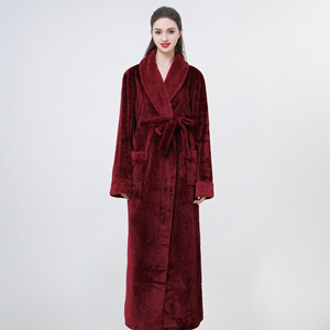 Accappatoio di flanella donna europeo americano spesso <span class=keywords><strong>camicia</strong></span> <span class=keywords><strong>da</strong></span> <span class=keywords><strong>notte</strong></span> lunga per l'autunno inverno modello solido - Product Image 6