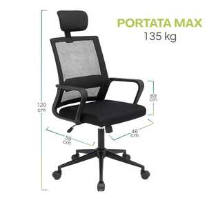 Sedia da Ufficio Ergonomica Nera con Rete Traspirante, Altezza Regolabile, Poggiatesta e Braccioli - Product Image 2