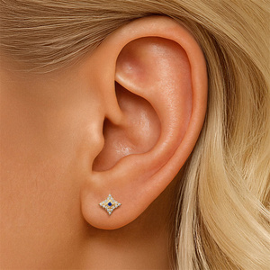 Boucles d'oreilles clous scintillantes en argent sterling S925, étoiles à huit branches et étoiles à quatre branches superposées, avec zircon cubique bleu, pour femmes et enfants - Product Image 6