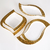 Nouvel Arrivage – Ensemble de Plats et Bols en Porcelaine Blanche de Luxe, Bordure Dorée Électroplaquée Diamant, Forme Irrégulière, Finition Glaçurée