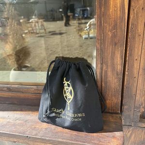 Custom logo Printed Multi-Functional <b>Black</b> Cotton Drawstring Pouch with Double <b>String</b> - Product Image 3