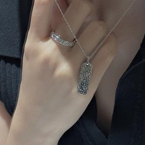 S925 Pure Silver Simple Vintage Rectangular Geometric <b>Pendant</b> with Niche Design Patterned <b>Fine</b> <b>Pendants</b> & <b>Charms</b> Jewelry - Product Image 1