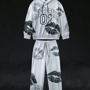 Conjunto de Sudadera con Capucha y Pantalones Deportivos Personalizados con Estampado Gráfico del Alfabeto Hip Hop, Estilo Urbano, Casual, Holgado, para Otoño - Product Image 4