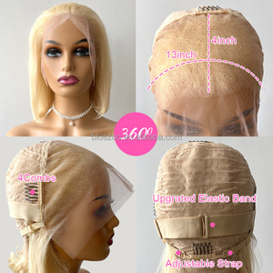 Perruque en cheveux humains lisses de type bob avec dentelle frontale 13x4, couleur platine <span class=keywords><strong>blonde</strong></span> 613, double trame, pour femmes européennes et américaines, usage quotidien - Product Image 2