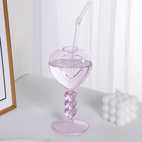 Copa de Cristal Creativa en Forma de Corazón con Pajita, Hecha a Mano, con Base Alta, Romántica, para Cócteles, Bar, Bodas, San Valentín