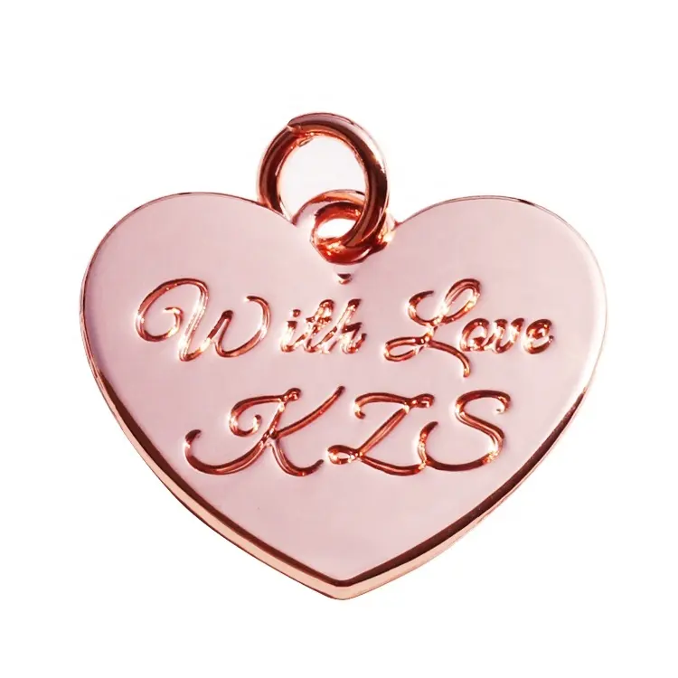 High Polish Rose Gold Letter Pendant Engraved Heart Logo Disc Metal Charms For Bracelets